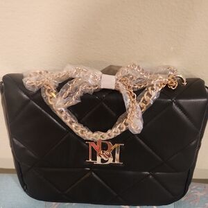 Badgley Mischka Black Quilted Shoulder Bag with Chain Strap